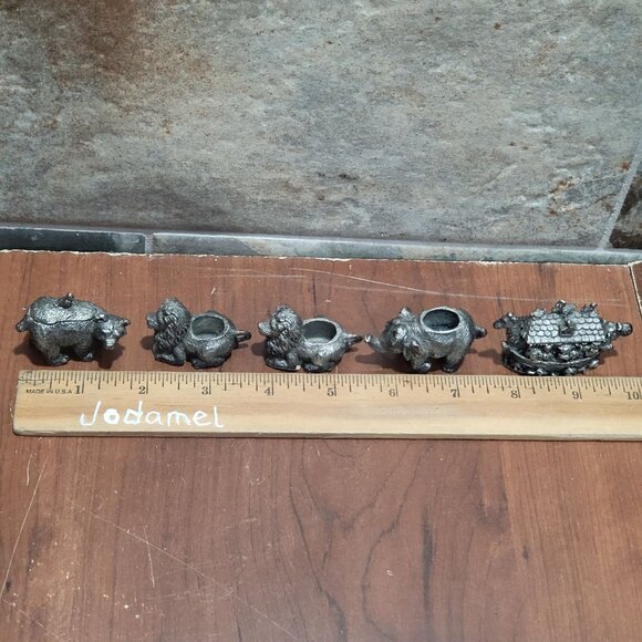 Vintage Ganz Miniature Pewter Noahs Ark Bear Lion Elephant Figures on Mirror Bas - Picture 8 of 13